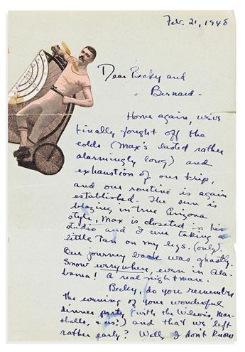 Tanning, Dorothea (1910-2012) Autograph Letter Signed with Collage Elements.